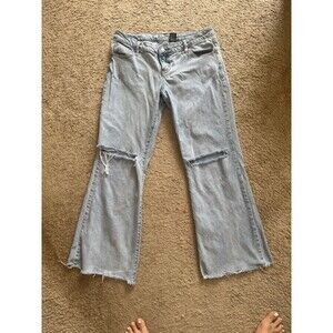 S.O.N.G.  Flare Wide Flare Low Rise Jeans Distressed Women’s Size 11  Fringe